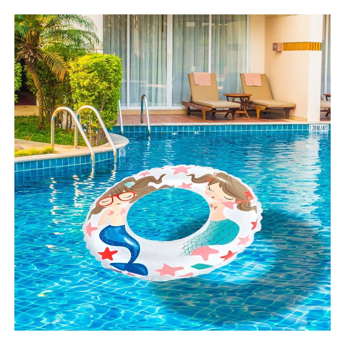 PACK2 FLOTADOR CIRCULAR BLANCO CON DIBUJOS DE SIRENA PARA PISCINA EN CASA Y+PAPEL REGALO - 5