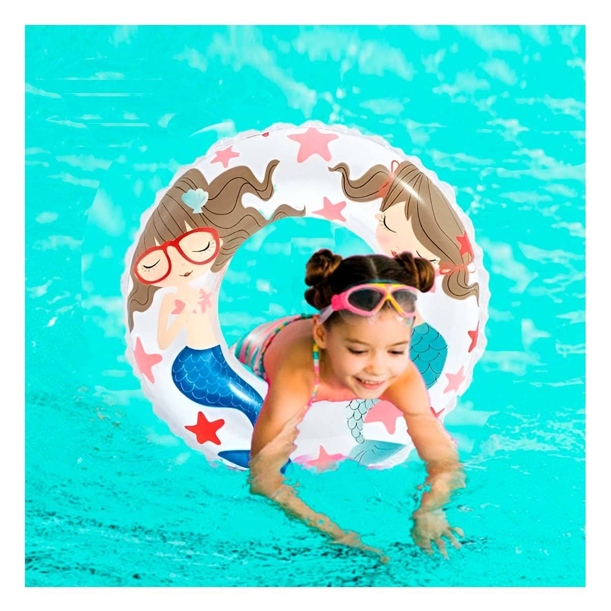 PACK12 RUEDA INFLABLE BLANCA DE 61 CM CON ESTAMPADO DE SIRENA PARA DIVERSION Y+PAPEL REGALO - 5