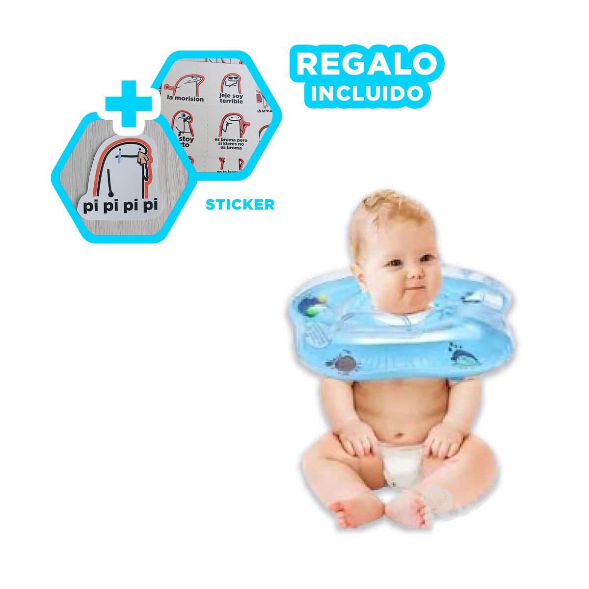 PACK3 FLOTADOR PRACTICO Y UTIL EN CELESTE Y+REGALO STICKERS - 1