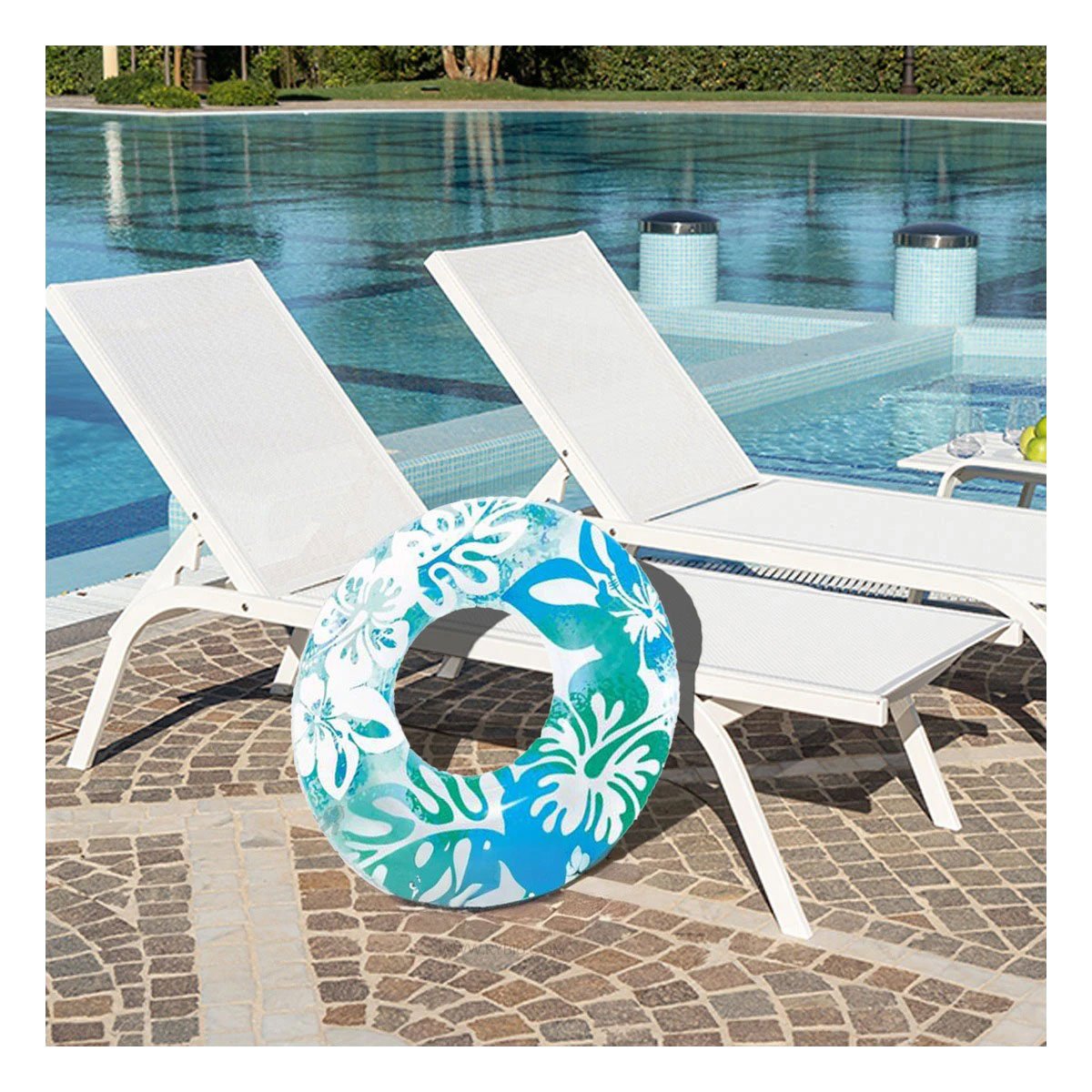 PACK2 FLOTADOR CIRCULAR CELESTE DE 91 CM CON ESTAMPADO DE ALGAS Y+PAPEL REGALO - 5