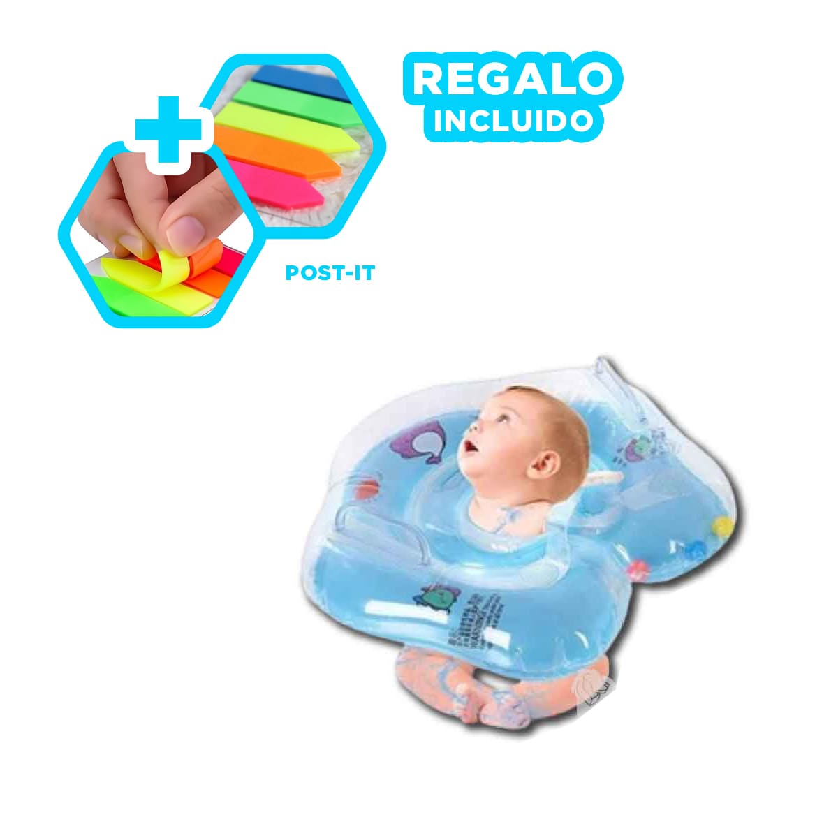 PACK5 FLOTADOR ERGONOMICO EN CELESTE Y+BANDERITAS ADHESIVAS - 1