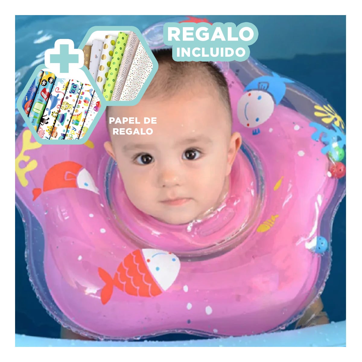 PACK3 FLOTADOR INFLABLE EN TONO ROSADO Y+PAPEL DE REGALO - 1