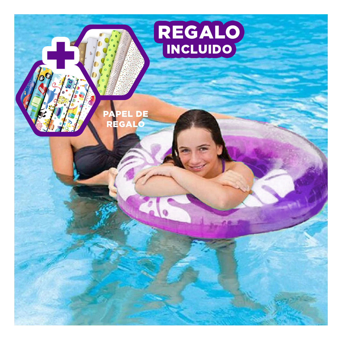 PACK5 FLOTADOR RESISTENTE EN COLOR MORADO Y+PAPEL DE REGALO - 1