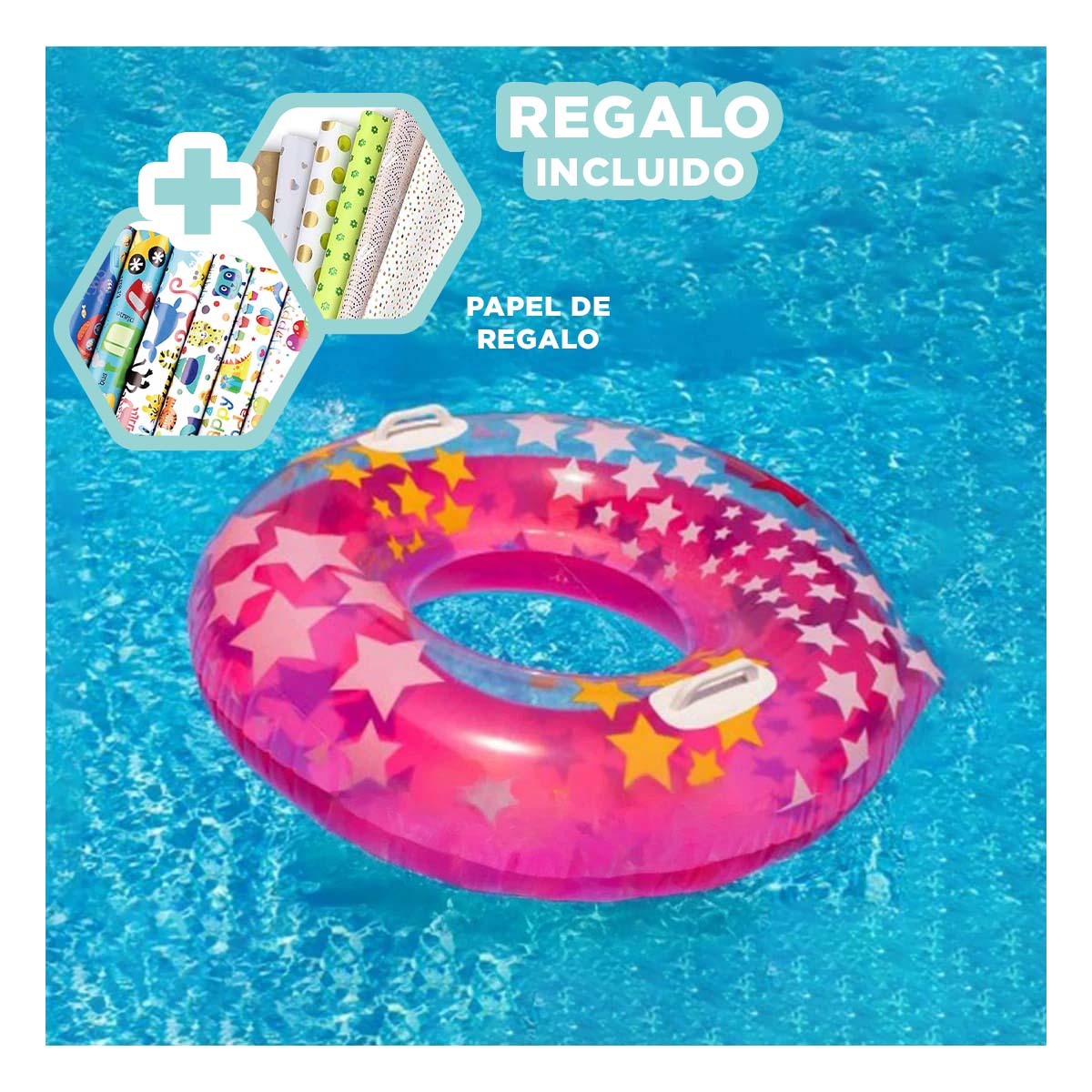 PACK3 FLOTADOR KIDS RESISTENTE EN ROSADO Y+PAPEL DE REGALO - 1