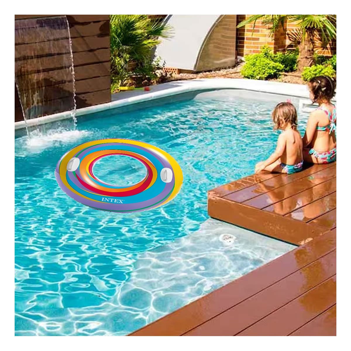 PACK6 INFLABLE EN FORMA DE ARO CON DISEÑO DE ARCOIRIS PARA VERANO Y+REGALO STICKER - 3