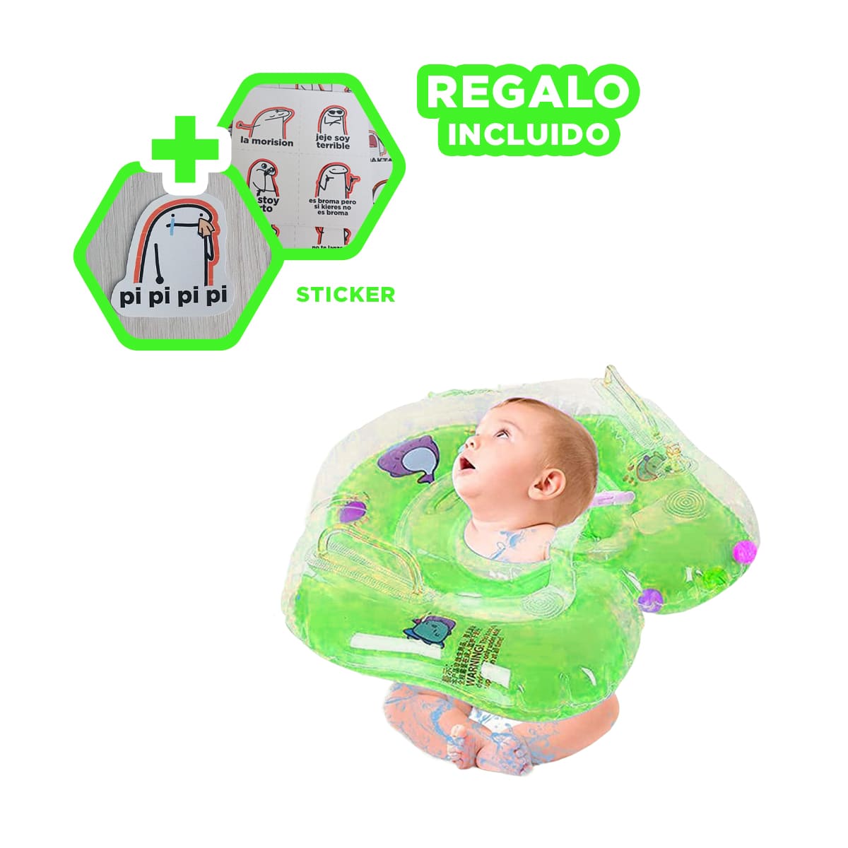 PACK9 FLOTADOR PRACTICO Y UTIL EN VERDE Y+REGALO STICKERS - 1