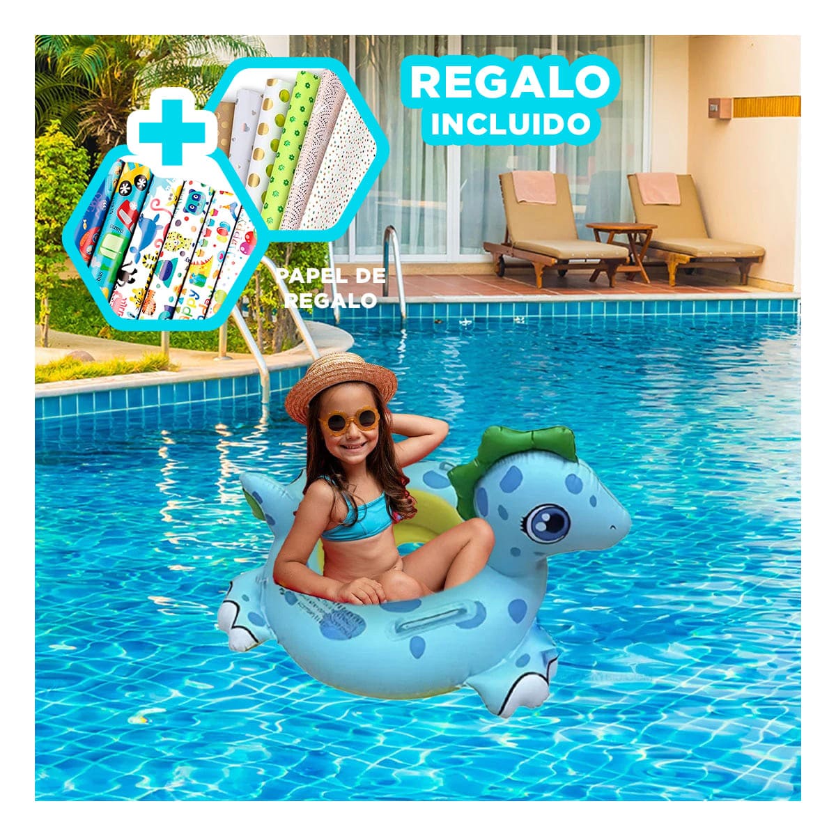 PACK5 FLOTADOR INFLABLE CHICO DE CABALLO Y+PAPEL DE REGALO - 1