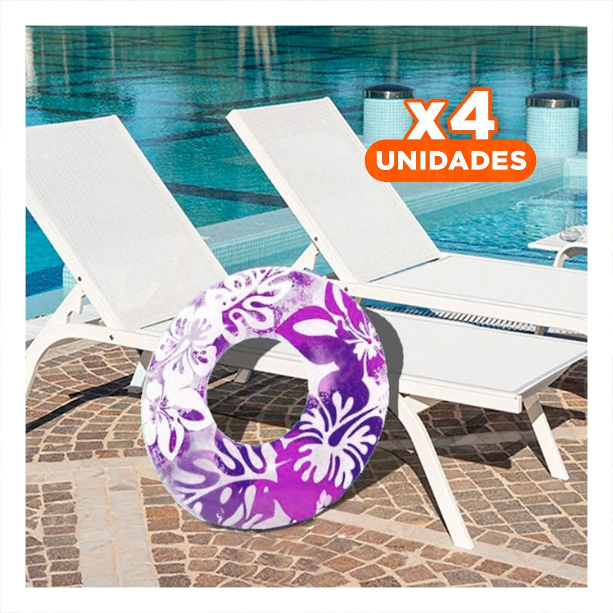PACK4 FLOTADOR TIPO ARO MORADO DE 91 CM CON DISENO DE FLORES ACUATICAS - 1