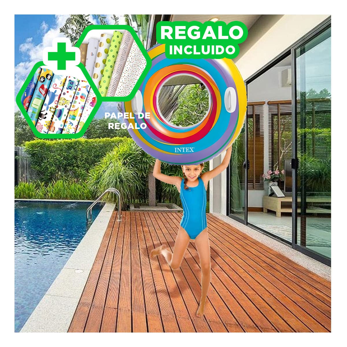 PACK5 FLOTADOR KIDS RESISTENTE EN CELESTE Y+PAPEL DE REGALO - 1