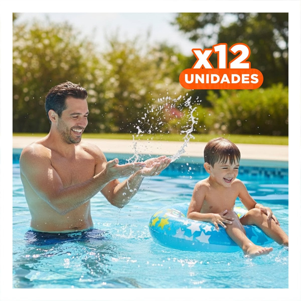 PACK12 FLOTADOR CIRCULAR DE 91 CM COLOR CELESTE CON ASA Y DISENO ALEGRE DE ESTRELLA PARA VERANO - 1
