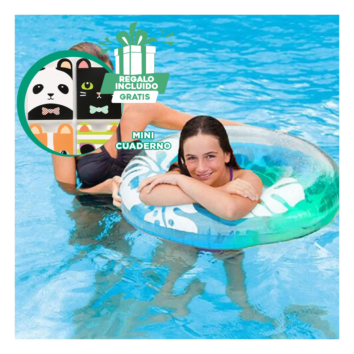 PACK9 FLOTADOR COMODO PARA PISCINA CELESTE Y+REGALO AGENDITA - 1