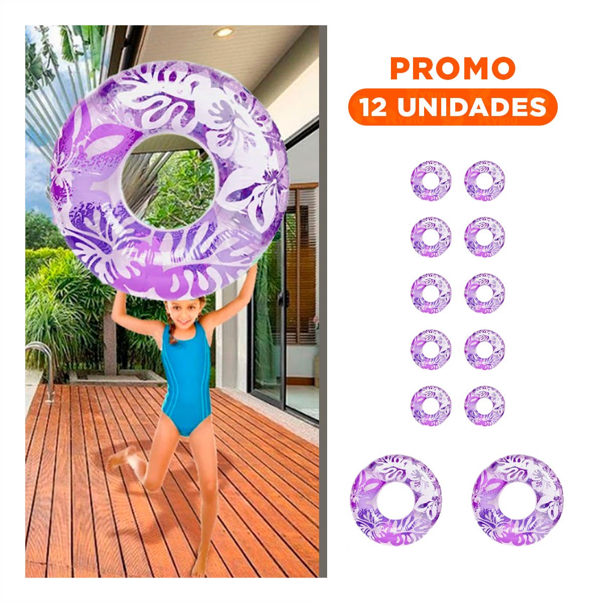 PACK12 FLOTADOR CIRCULAR MORADO DE 91 CM CON ESTILO NATURAL MARINO Y+REGALO STICKER - 1