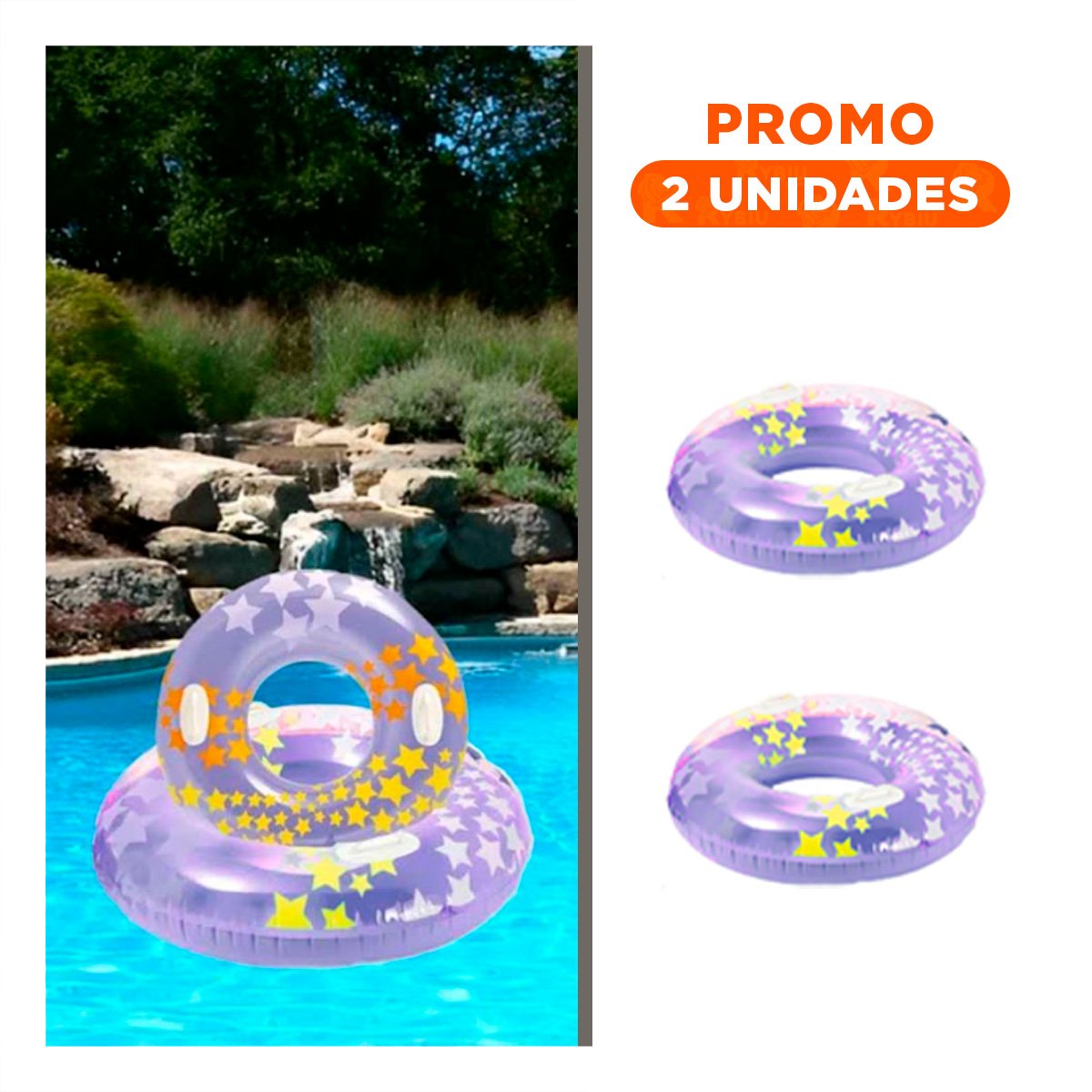 PACK2 FLOTADOR MORADO TIPO ARO CON ASA Y ESTRELLA DE 91 CM PARA ACTIVIDADES ACUATICAS - 1