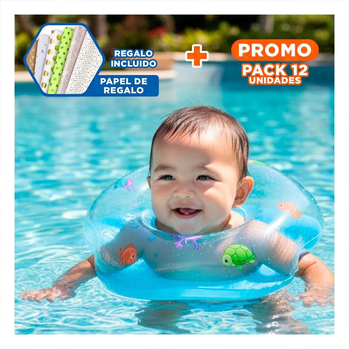 PACK12 COLLAR ACUATICO CELESTE DE CUELLO 66 X 44 CM PARA ACTIVIDADES Y+PAPEL REGALO - 1