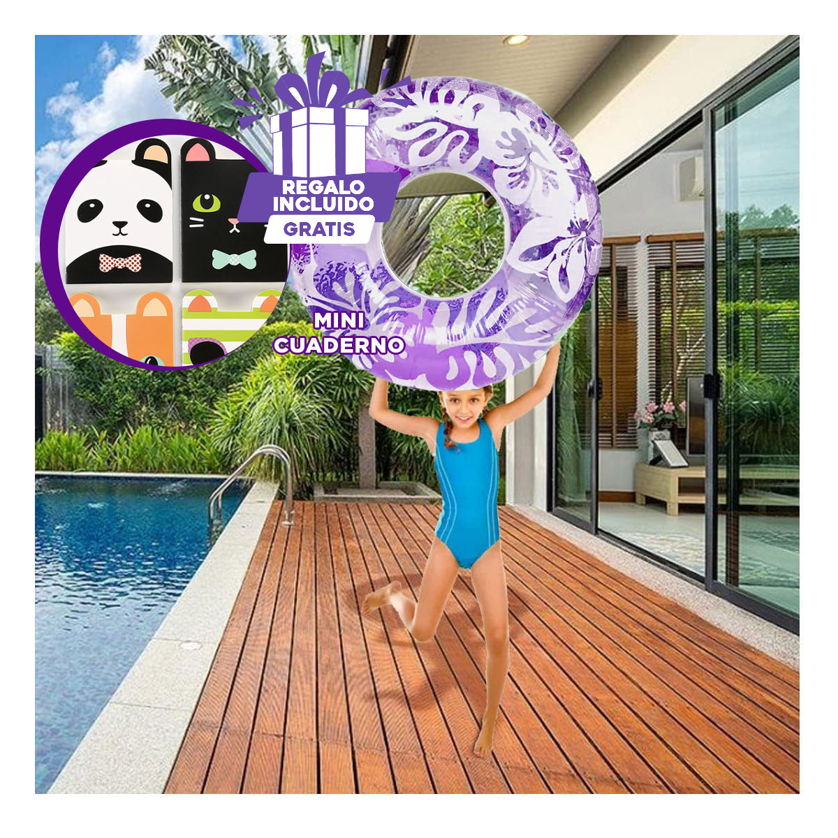 PACK9 FLOTADOR COMODO PARA PISCINA MORADO Y+REGALO AGENDITA - 1