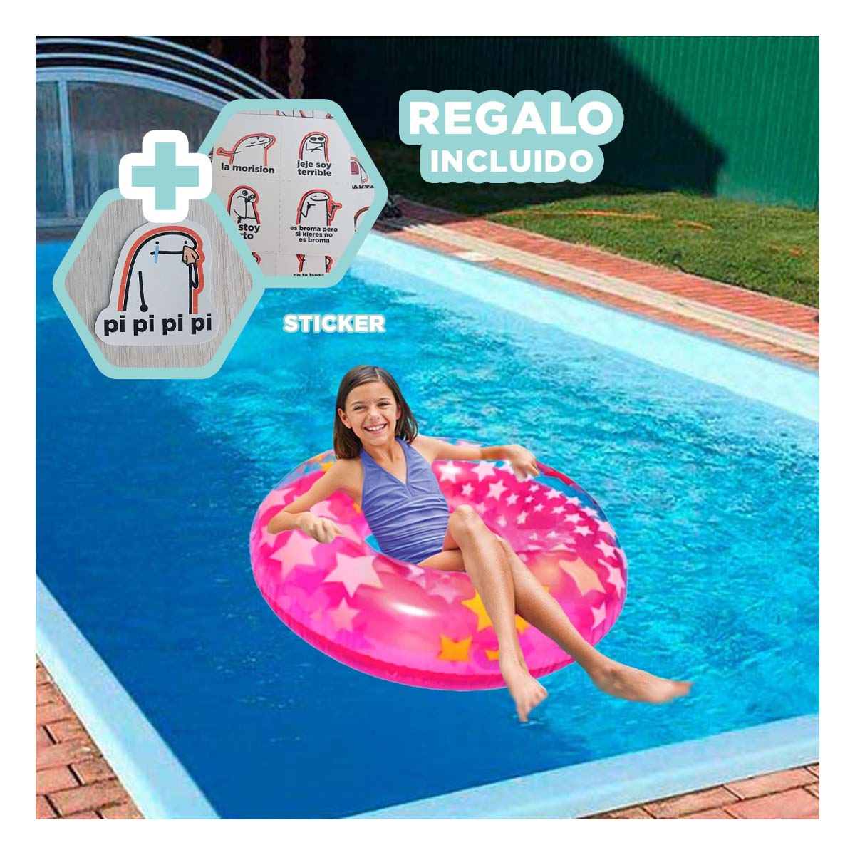 PACK9 FLOTADOR MODERNO EN COLOR ROSADO Y+REGALO STICKERS - 1
