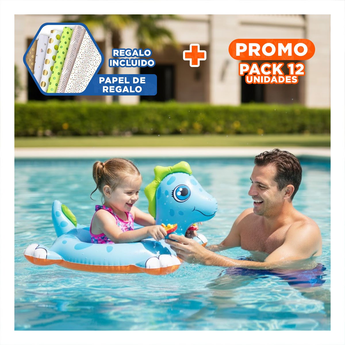 PACK12 INFLABLE CON FORMA DE CABALLO DE MAR PARA BEBE PARA JUEGOS ACUATICOS Y+PAPEL REGALO - 1