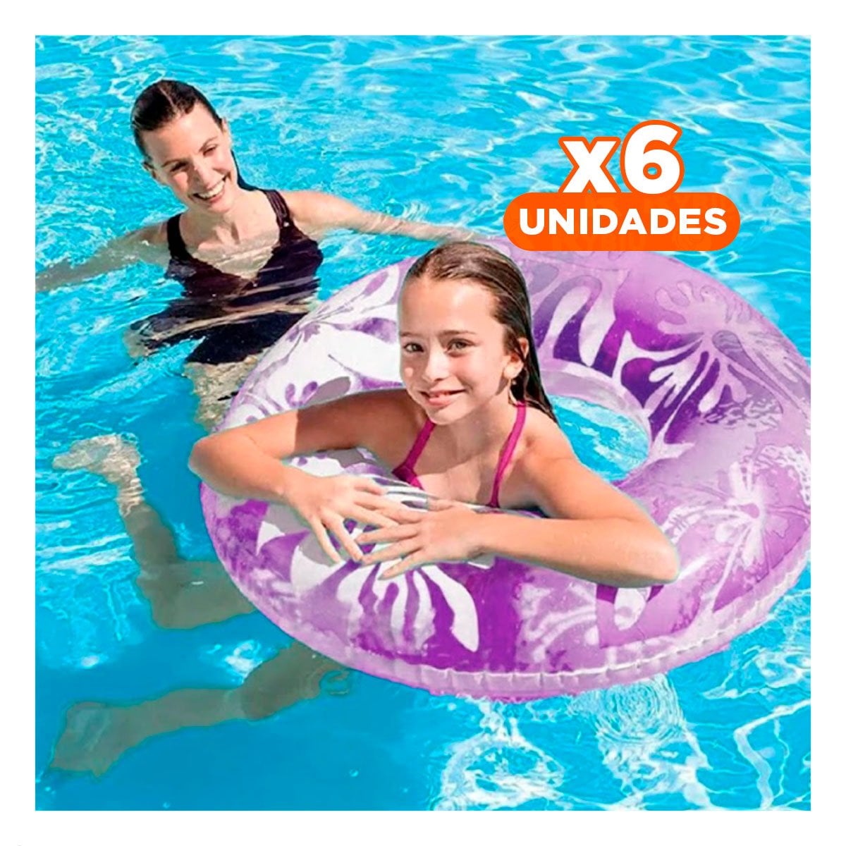 PACK6 FLOTADOR MORADO TIPO ARO DE 91 CM CON ALGAS Y FLORES PARA AGUA Y+REGALO STICKER - 1