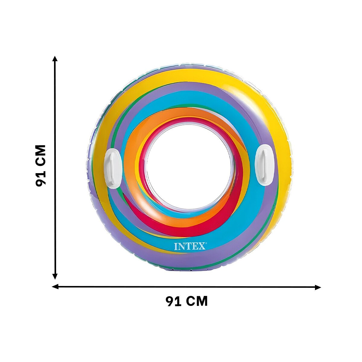 PACK12 FLOTADOR CIRCULAR ARCOIRIS CELESTE DE 91 CM PARA VERANO FAMILIAR Y+PAPEL REGALO - 4