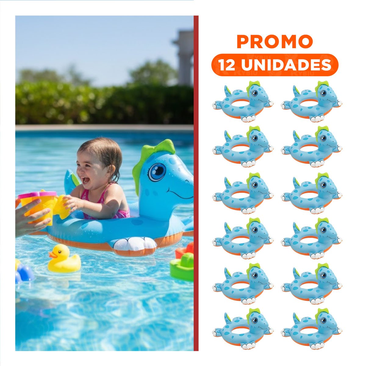 PACK12 SALVAVIDAS INFANTIL CON DISENO DE CABALLO DE MAR PARA AGUA Y PISCINA Y+REGALO STICKER - 1