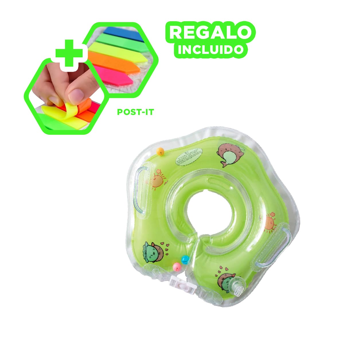 PACK6 FLOTADOR ERGONOMICO EN VERDE Y+BANDERITAS ADHESIVAS - 1
