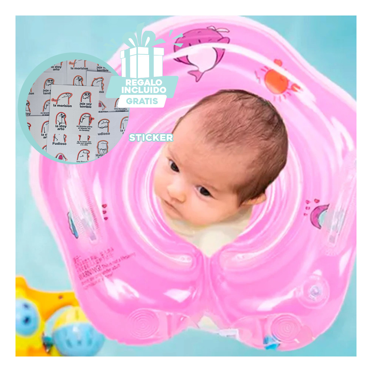 PACK3 FLOTADOR UTIL PARA NADAR EN ROSADO Y+REGALO STICKERS - 1