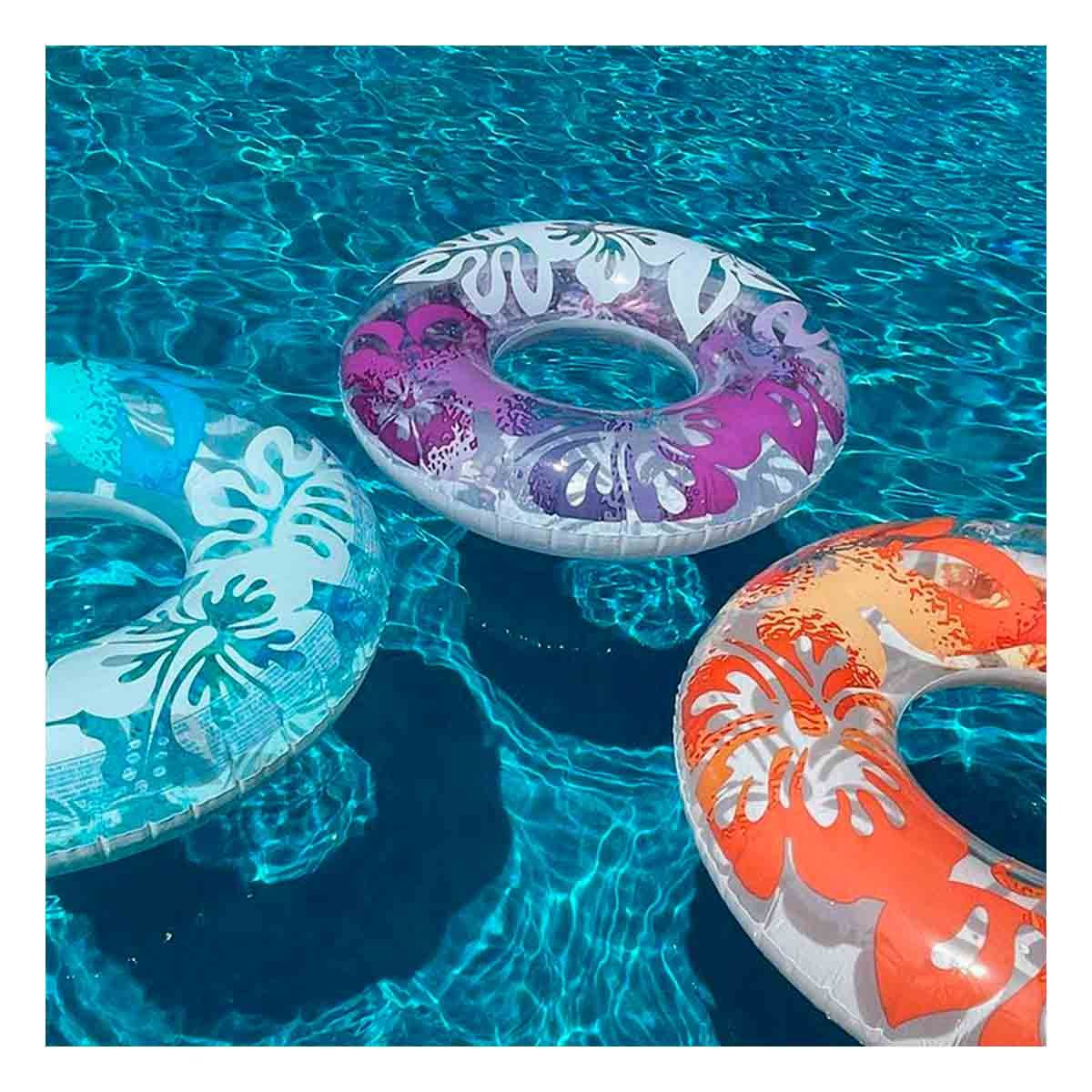 PACK6 FLOTADOR CIRCULAR MORADO DE 91 CM CON DISENO FLORAL PARA PISCINA - 3