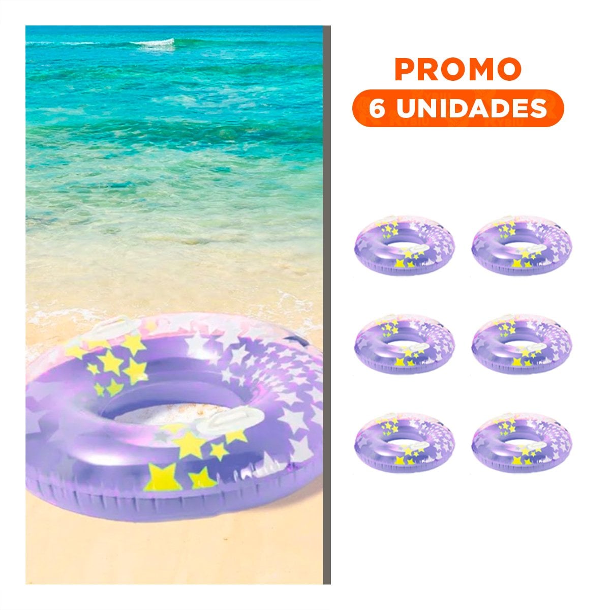 PACK6 FLOTADOR CIRCULAR MORADO CON ASA Y ESTRELLA DE 91 CM PARA USO DIARIO - 1