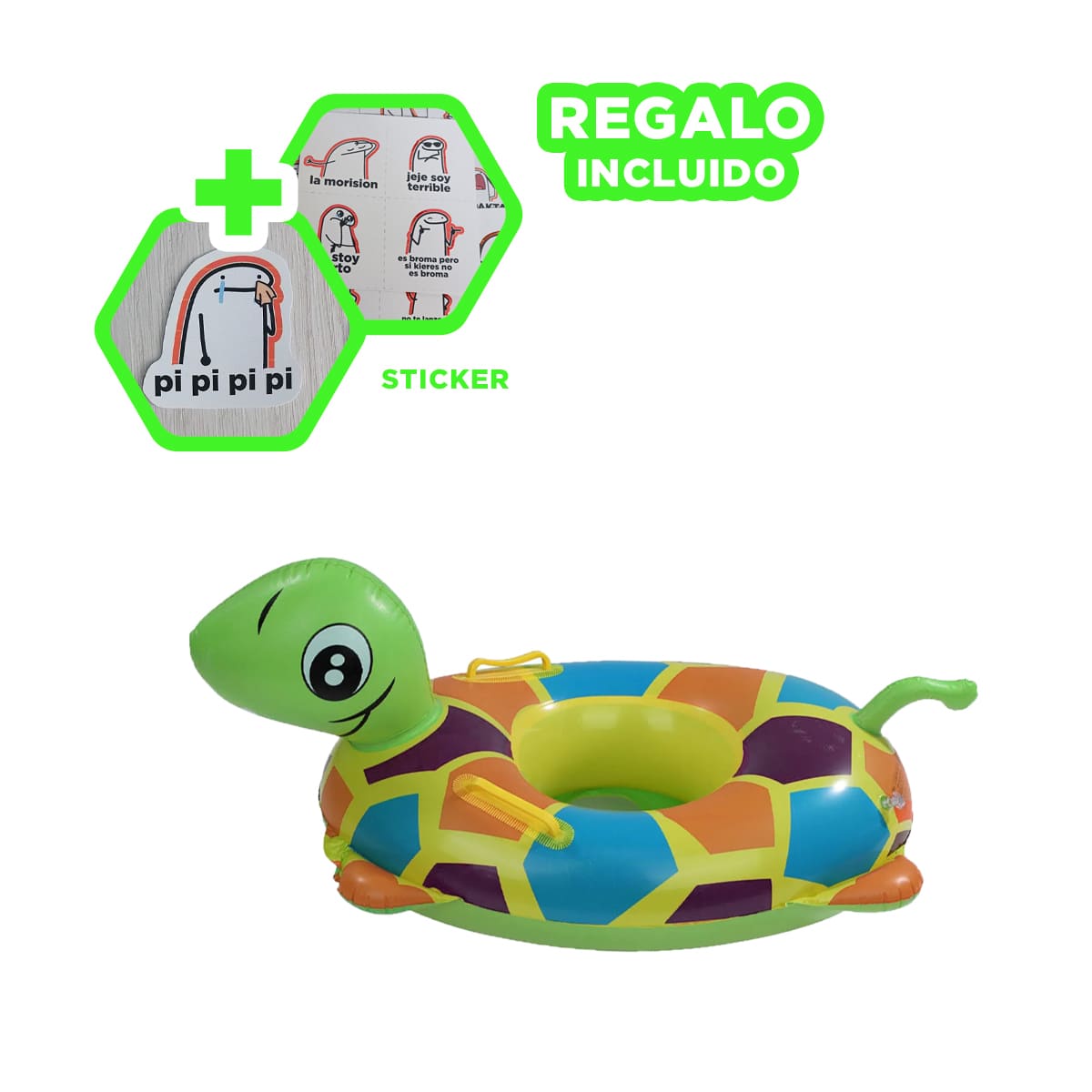 PACK5 FLOTADOR PRACTICO Y UTIL DE TORTUGA Y+REGALO STICKERS - 1