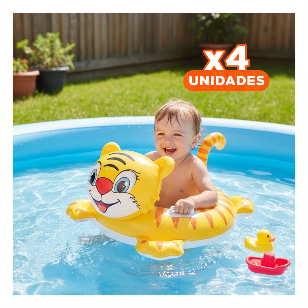 PACK4 FLOTADOR TIPO ANIMAL INFANTIL CON DISENO DE TIGRE Y ASA PARA BEBE PARA AGUA - 1