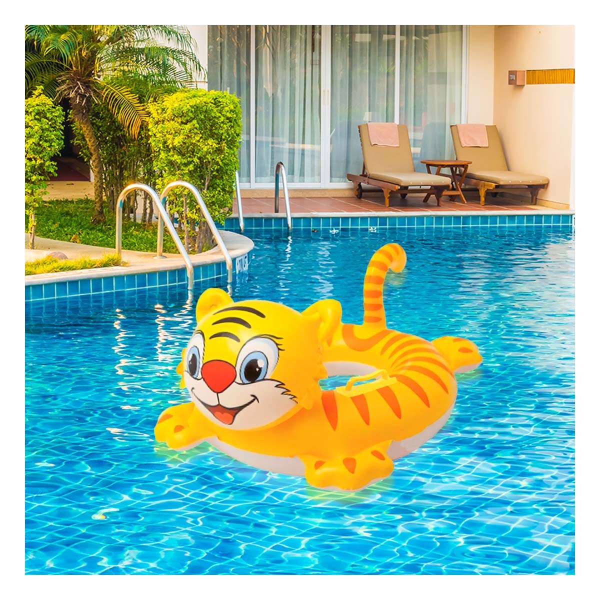 PACK4 FLOTADOR TIPO ANIMAL INFANTIL CON DISENO DE TIGRE Y ASA PARA BEBE PARA AGUA - 2