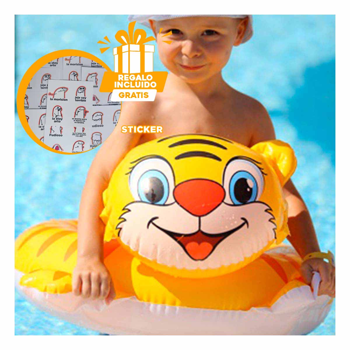 PACK5 FLOTADOR PRACTICO MODERNO DE TIGRE Y+REGALO STICKERS - 1