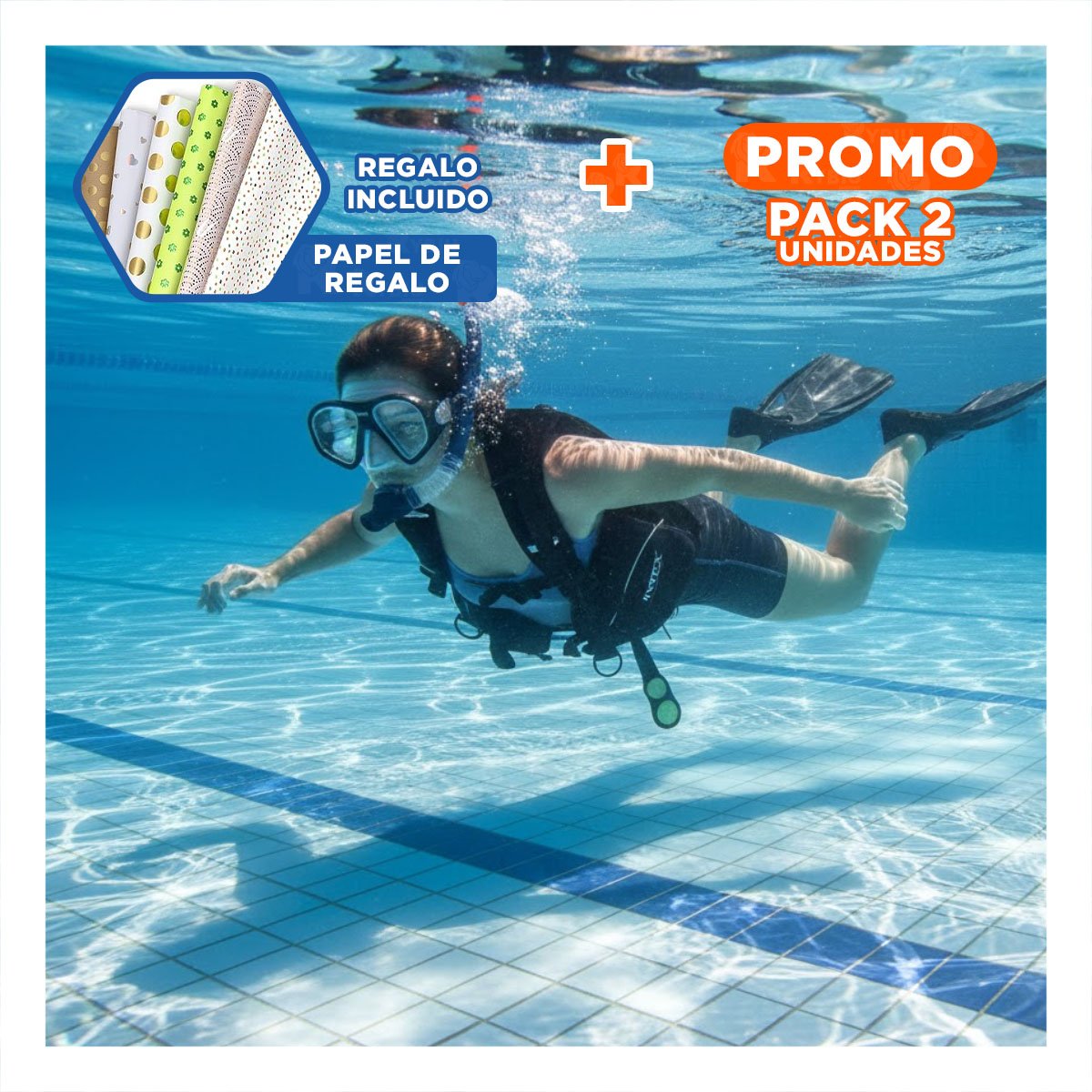PACK2 KIT DE ESNORKEL 3 PCS NEGRO CON MASCARA TUBO Y ALETAS PARA USO EN AGUA Y+PAPEL REGALO - 1