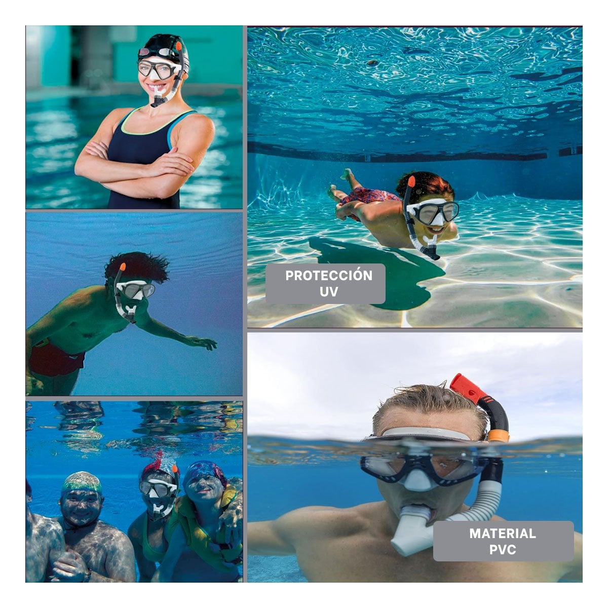 PACK4 KIT DE BUCEO RECREATIVO 3 PCS NEGRO CON MASCARA TUBO Y ALETAS PARA AGUA Y+REGALO STICKER - 2
