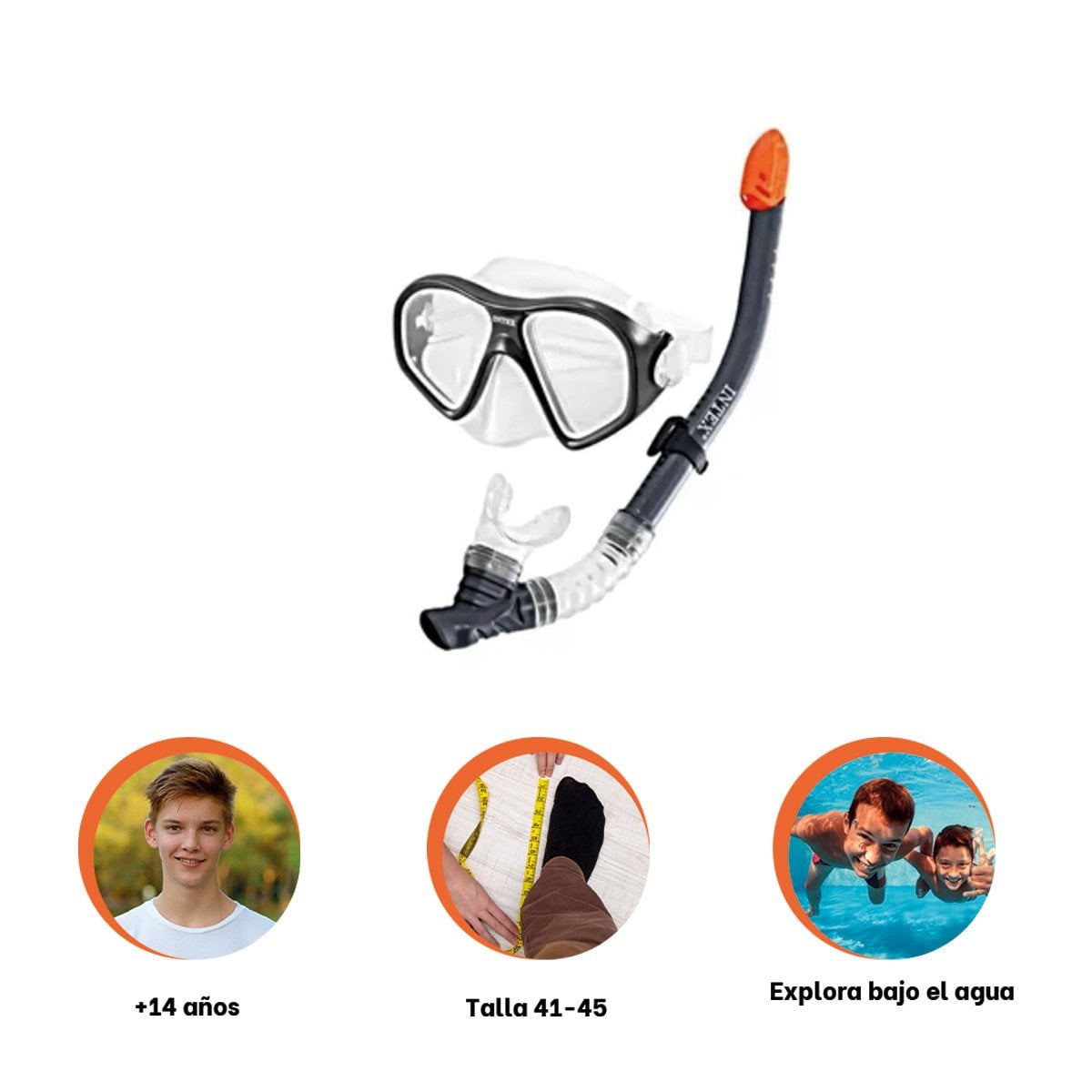 PACK4 KIT DE BUCEO RECREATIVO 3 PCS NEGRO CON MASCARA TUBO Y ALETAS PARA AGUA Y+REGALO STICKER - 4