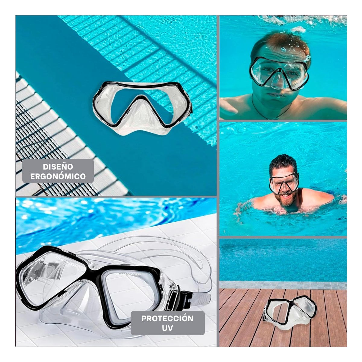 PACK4 LENTES ACUATICOS NEGRO CON VIDRIO NITIDO PARA USO SUBMARINO Y+REGALO STICKER - 2