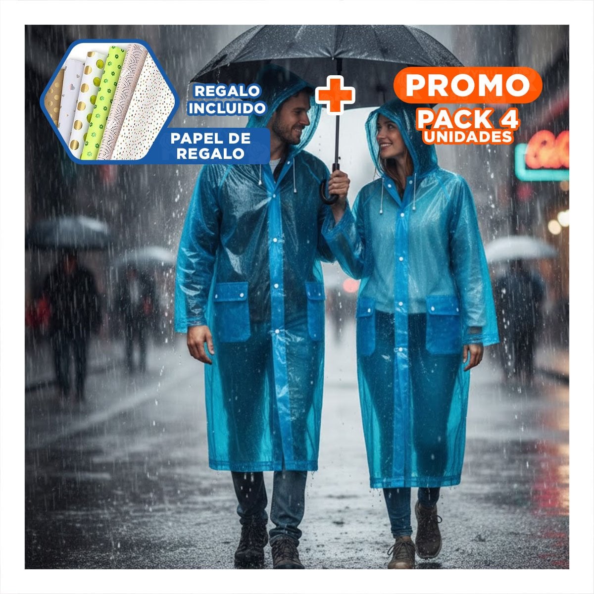 PACK4 IMPERMEABLE COMODO CON CAPUCHA AJUSTABLE PARA ACTIVIDADES INFANTILES Y+PAPEL REGALO - 1