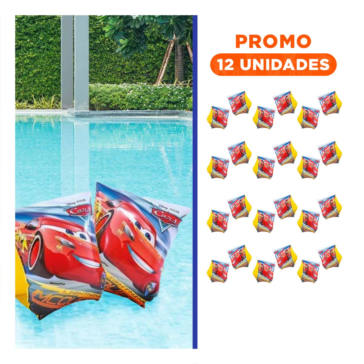 PACK12 FLOTADOR DE BRAZO PARA JUEGOS ACUATICOS SEGUROS Y+REGALO STICKER - 1
