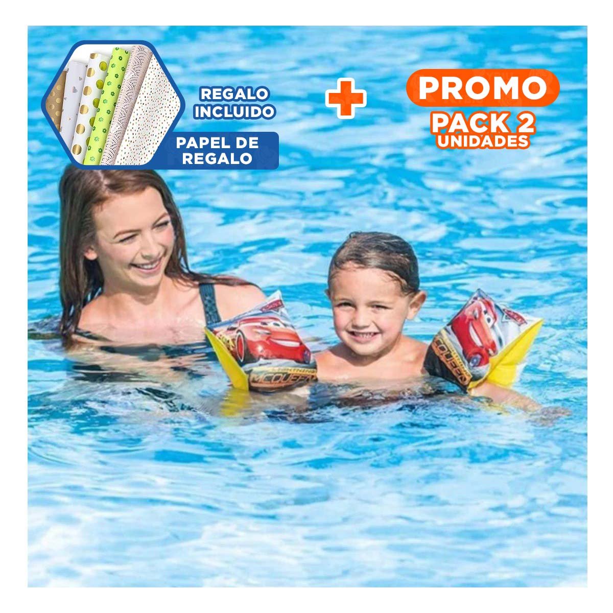PACK2 ACCESORIO INFLABLE PARA NINOS EN ESPACIOS ACUATICOS Y+PAPEL REGALO - 1