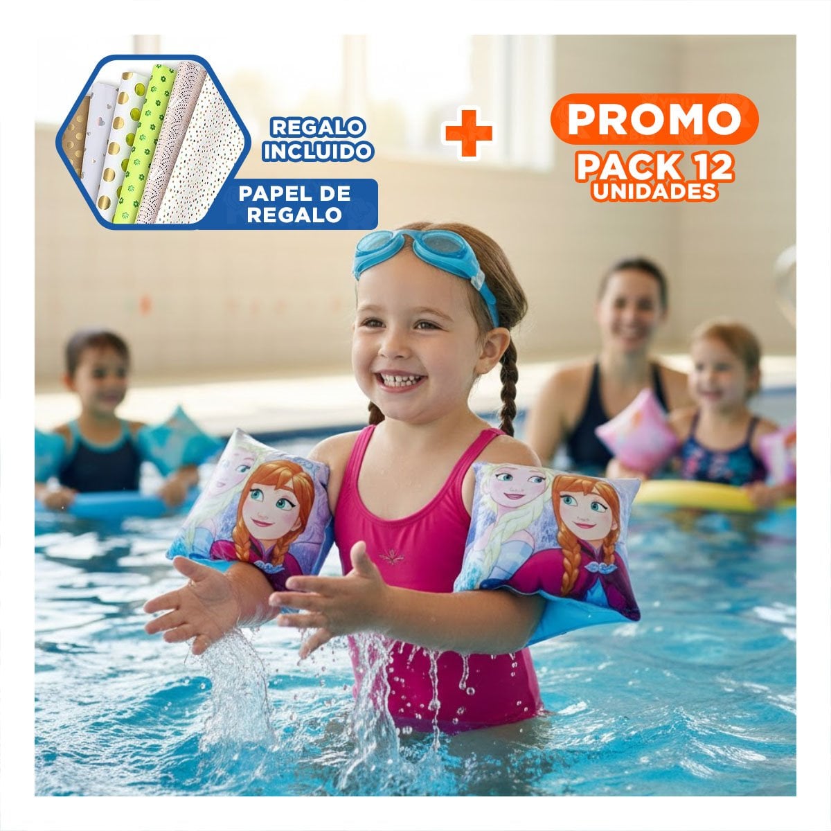 PACK12 ACCESORIO FLOTANTE INFANTIL PARA PISCINA FAMILIAR Y+PAPEL REGALO - 1