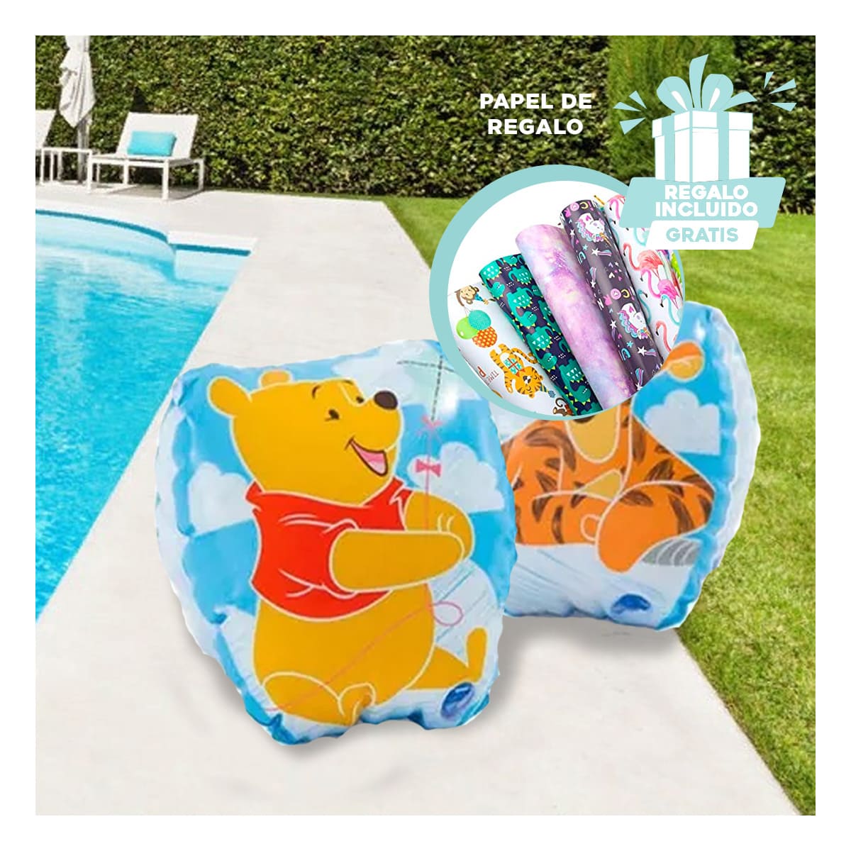 PACK2 FLOTADOR DE BRAZOS MULTICOLOR Y+BANDERITAS ADHESIVAS - 1