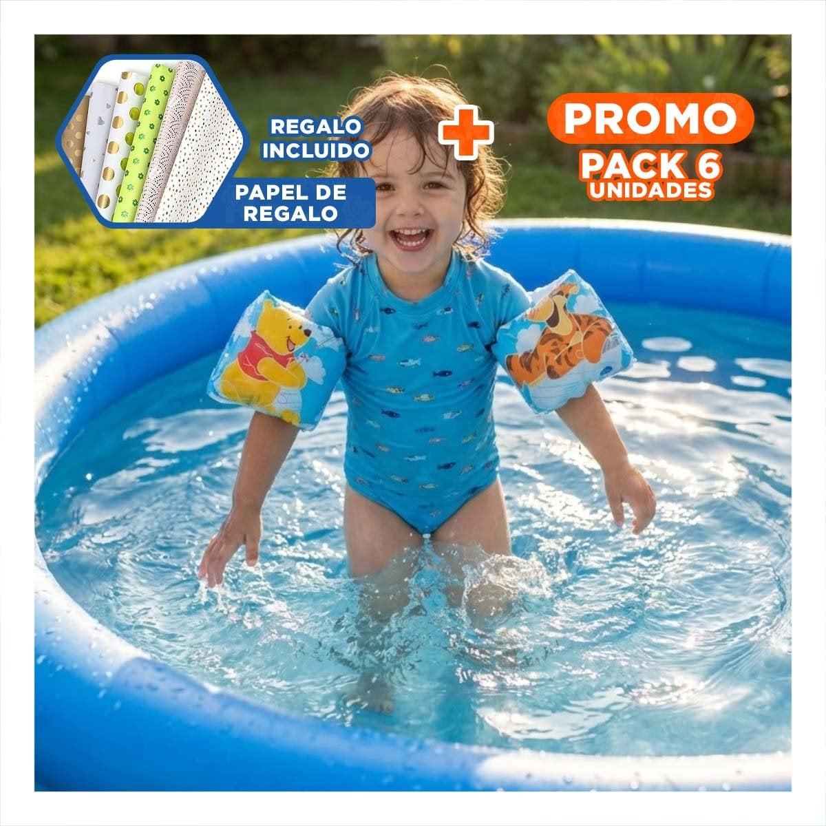 PACK6 BRAZALETES INFANTILES PARA FLOTACION CONTROLADA Y+PAPEL REGALO - 1