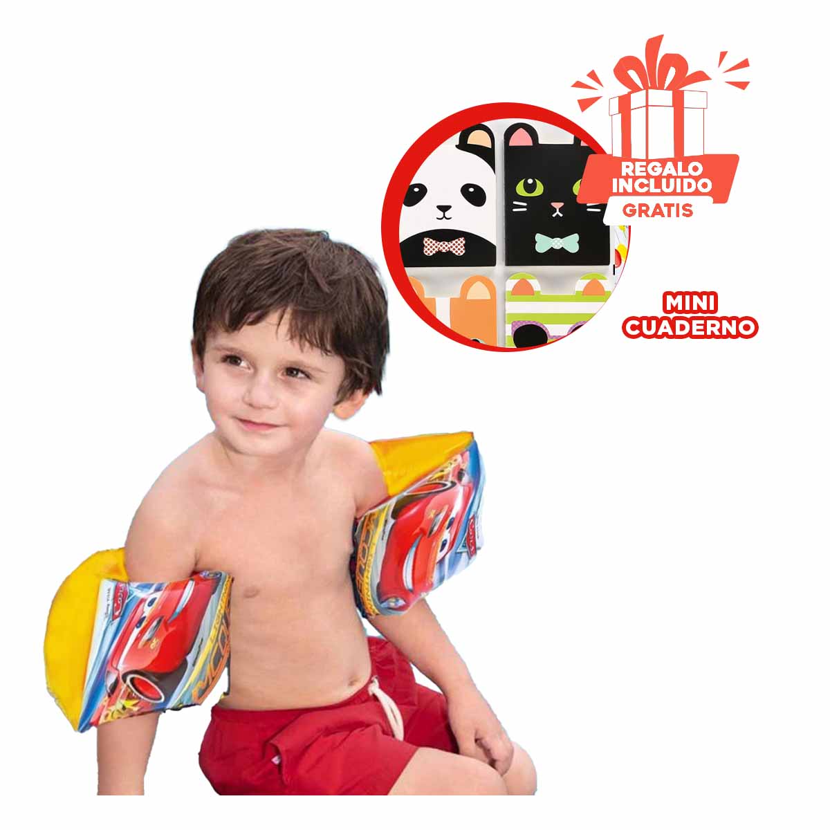 PACK4 FLOTADOR DE BRAZOS FORMA CARRO Y+BANDERITAS ADHESIVAS - 1