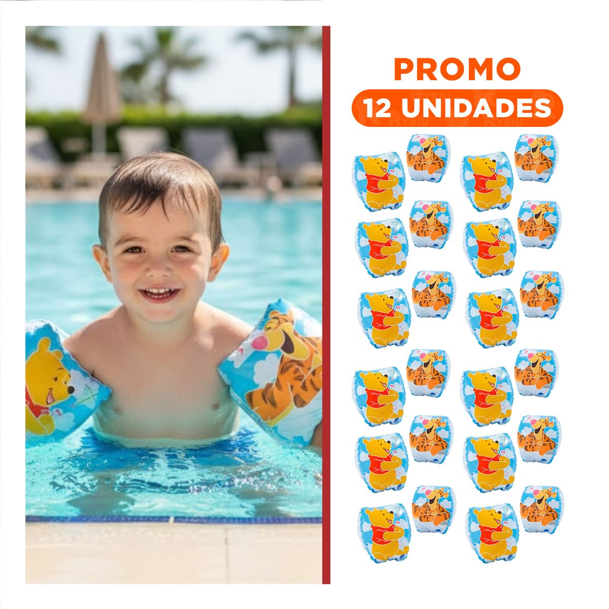 PACK12 BRAZALETES INFLABLES PARA RECREACION ACUATICA Y+REGALO STICKER - 1
