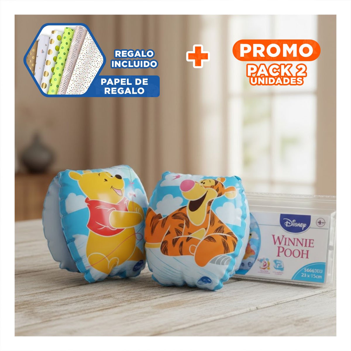 PACK2 ELEMENTO INFLABLE DE BRAZO PARA ESTABILIDAD EN AGUA Y+PAPEL REGALO - 1