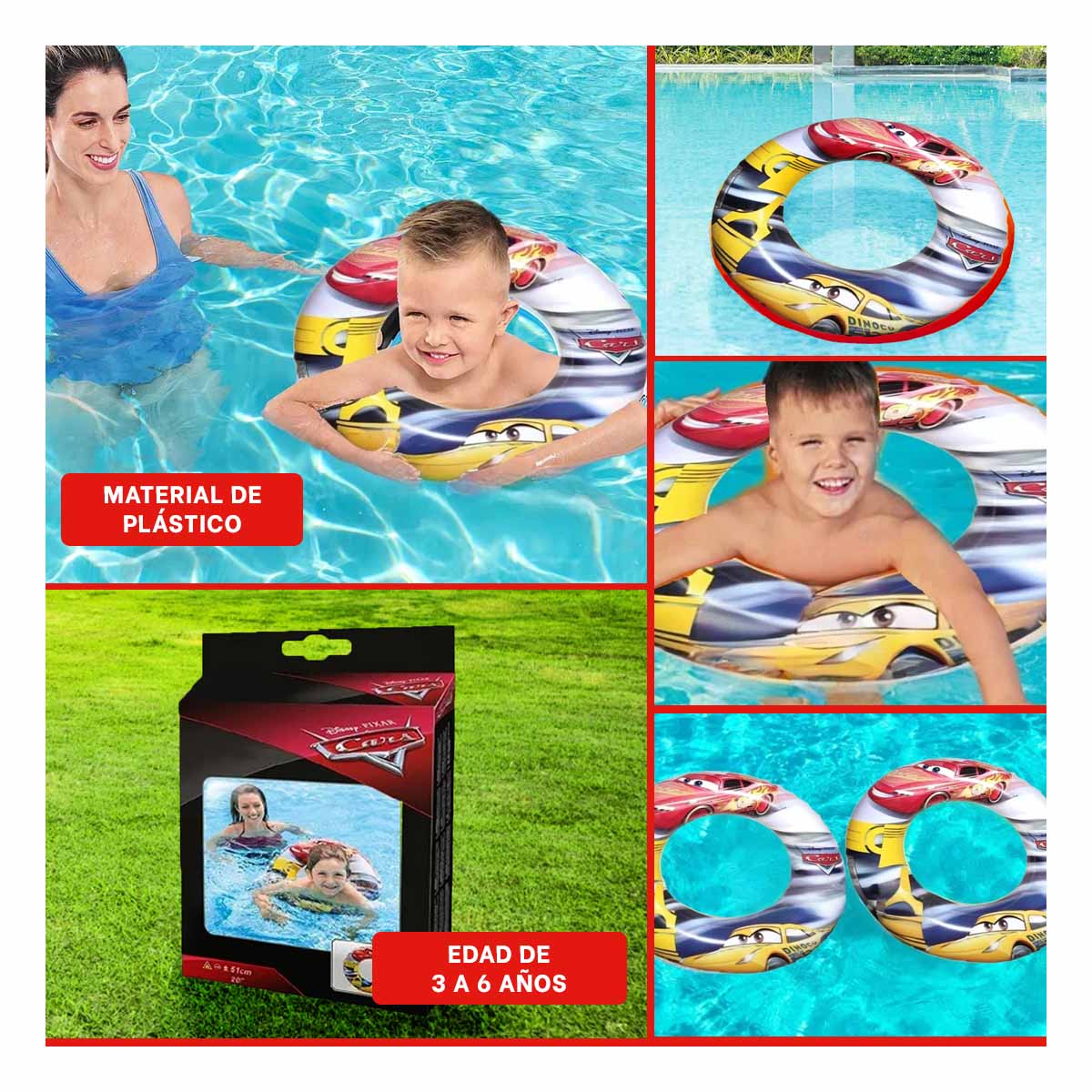 PACK5 FLOTADOR BONITO PARA NINOS 23X15CM DISENO DE CARRO - 3