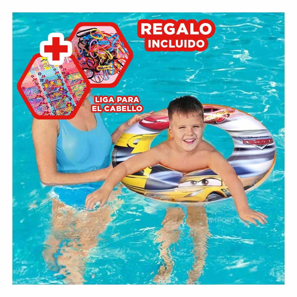 PACK12 FLOTADOR DE BRAZOS FORMA CARRO Y+BANDERITAS ADHESIVAS - 1