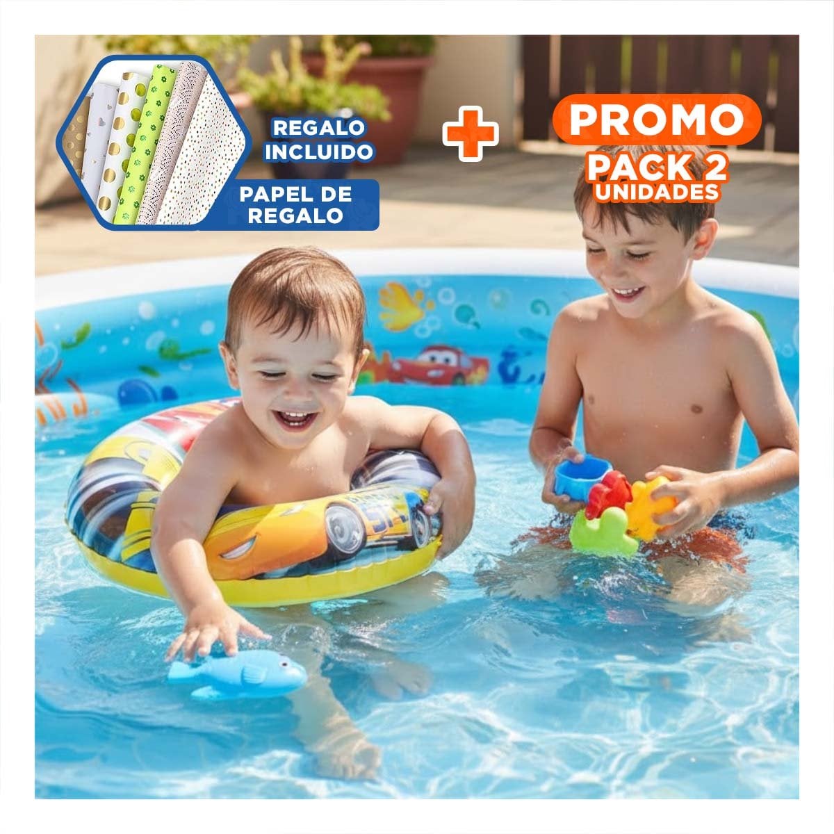 PACK2 ARO INFLABLE PARA DIVERSION ACUATICA FAMILIAR Y+PAPEL REGALO - 1