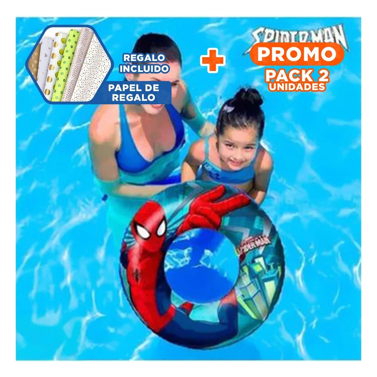 PACK2 ELEMENTO FLOTANTE CIRCULAR PARA PISCINA CON MAYOR COMODIDAD Y+PAPEL REGALO - 1