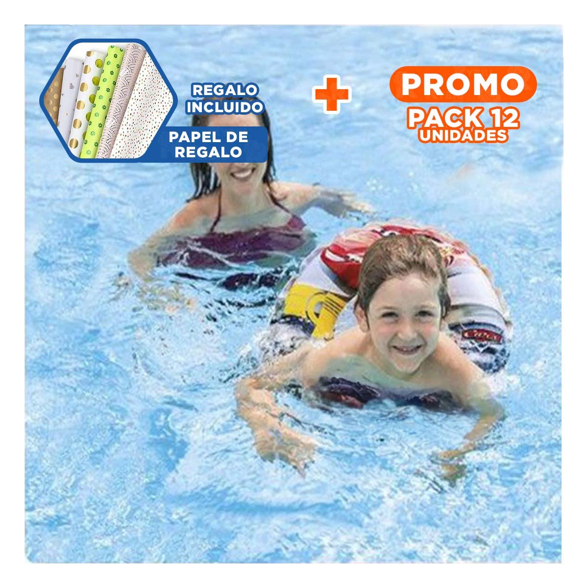 PACK12 IMPLEMENTO ACUATICO CIRCULAR PARA PISCINA Y RECREACION Y+PAPEL REGALO - 1